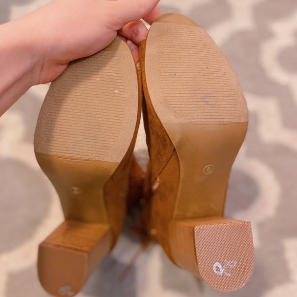 Peep Toe Suede Lace Up Heel Booties 8 - Picture 5 of 5